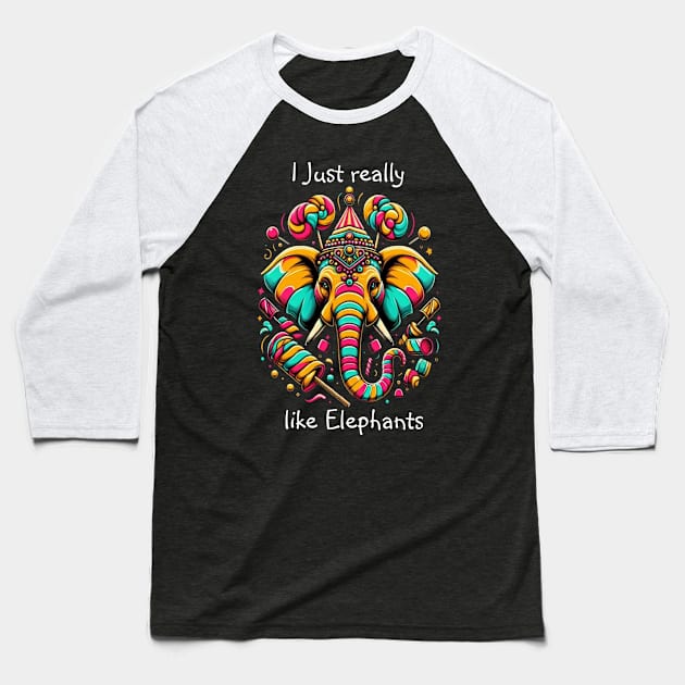 Vibrant Elephant: A Colorful Artistic Masterpiece Baseball T-Shirt by coollooks